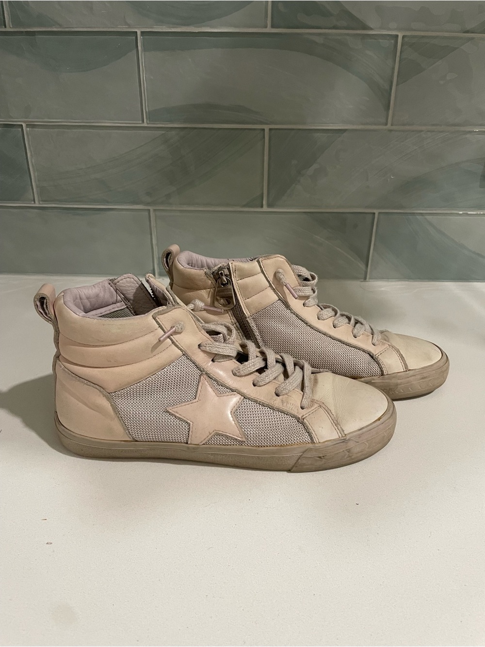 Light Beige Star High-Top Sneakers